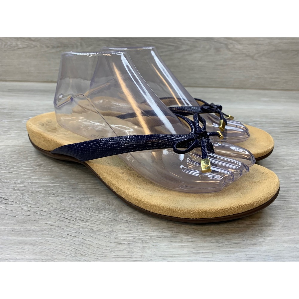 Vionic Bella II Lizard Navy Blue Orthotic Bow Thong Sandals Women's 10 Shoes
